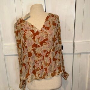 NWT Boden Chiffon Paisley Metallic Blouse